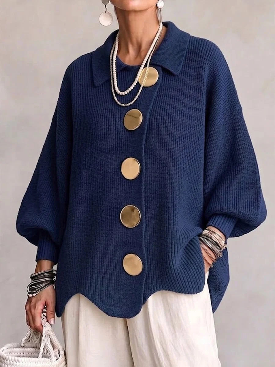 New Arrivalš„ Oversized Collared Knit Cardigan With Large Metal Buttons