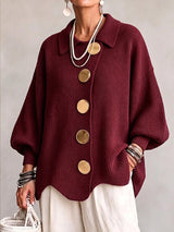 New Arrival🔥 Oversized Collared Knit Cardigan With Large Metal Buttons