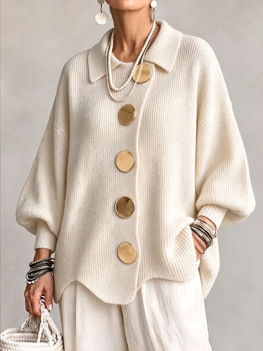 New Arrival🔥 Oversized Collared Knit Cardigan With Large Metal Buttons
