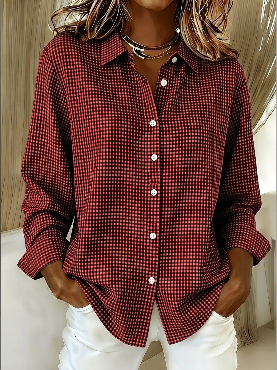 New Arrival🔥 Women's Casual Gingham Long Sleeve Button Down Shirt