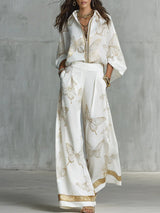 Casual Elegant Gold Butterfly Print Loose Two-piece Set